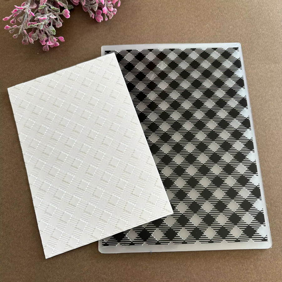 Gepresste Plastikordner mit Vintage-Karo und minimalistischem Diamantmuster für Scrapbooking und DIY-Papierhandwerk - Bild 2