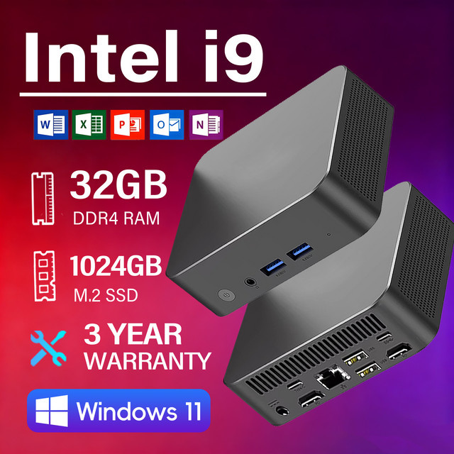 FUCHU Mini-PC mit Windows 11, Intel Core i9 10980HK, 32GB DDR4, 2048GB SSD, WiFi 6 und Bluetooth 5.2, Schwarz - Bild 1