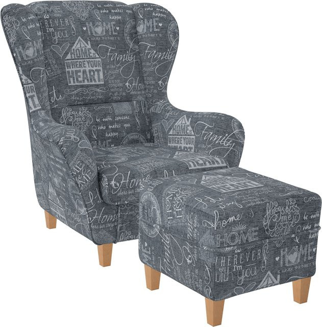 Supellex Sofia Ohrensessel mit Hocker Design Helsinki in Hellgrau - Bild 1