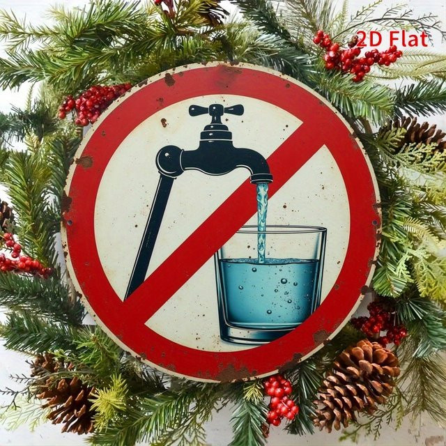 Potdemiel Metallwanddekoration No Drinking Raw Water Rund im Vintage-Style, Durchmesser: 20 cm, Rot/Mehrfarbig - Bild 1