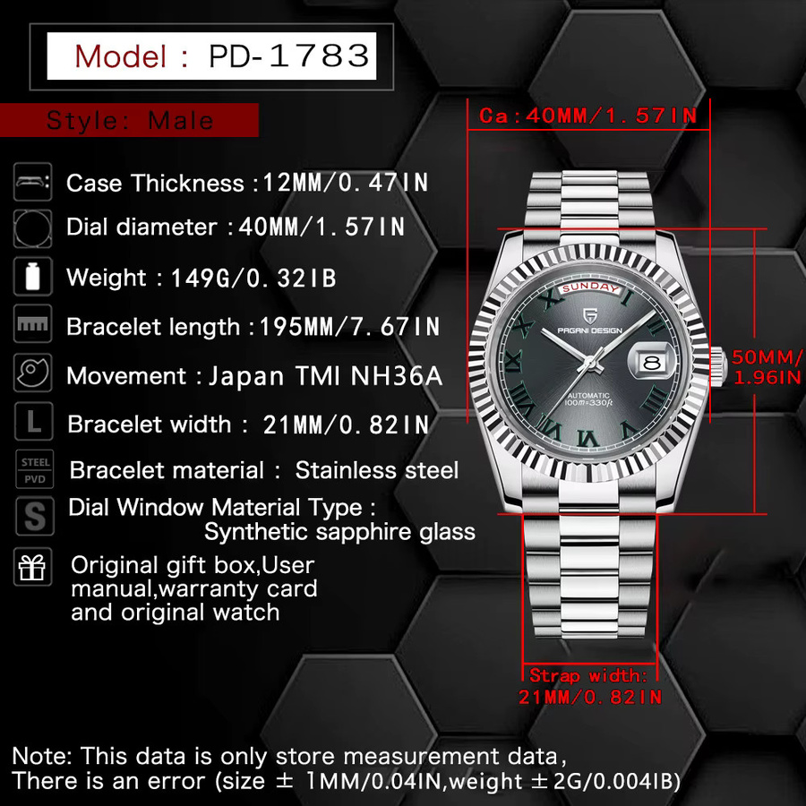 PAGANI DESIGN Armbanduhr Edelstahl, Saphirglas, 40 mm, Herren - Bild 5