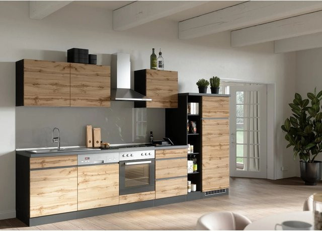 Held Möbel Küchenzeile Turin in Wotaneiche-Graphit, Breite: 330 cm - Bild 1