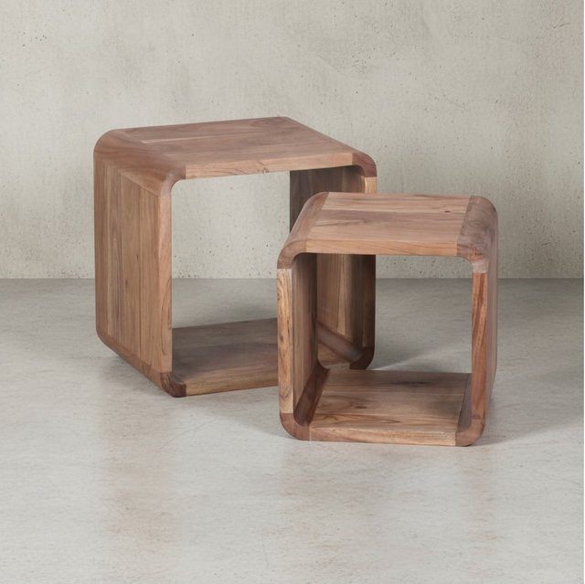 KADIMA DESIGN Moderne Satztische 2er Set aus Akazie Massivholz in Braun, Rechteckig, B/T/H: 60 x 43 x 36 cm und 43 x 43 x 30 cm - Bild 1
