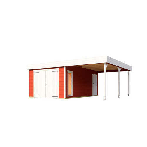 Blockgarage Lasita Maja Bahamas aus Holz in Schwedenrot mit Holztor und Stufendach, B: 820 cm, T: 560 cm, H: 251 cm - Bild 2