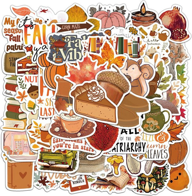 50 Stück kreative Herbst-Illustrations-Aufkleber in Multicolour für Laptop, Handyhüllen und iPad - Bild 1