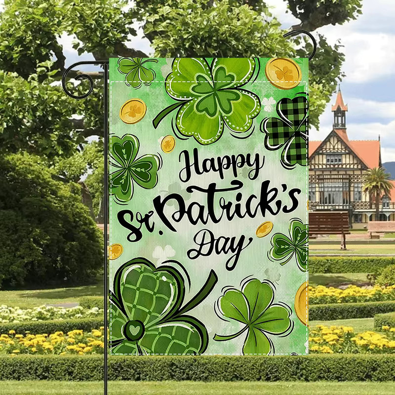 VIKAMA Happy St. Patrick's Day Gartenflagge mit Kleeblatt-Design in Grün, doppelseitig und wasserdicht, B/H: 30 x 45 cm - Bild 3