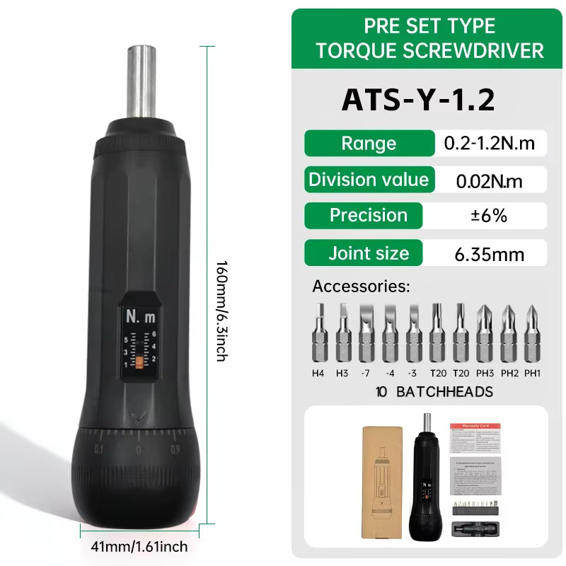 Präzisions-Drehmomentschraubendreher-Set mit Bits, 1/4 Zoll magnetischer Antrieb, Schwarz, Drehmomentbereich 10–70 Zoll-Pfund - Bild 2
