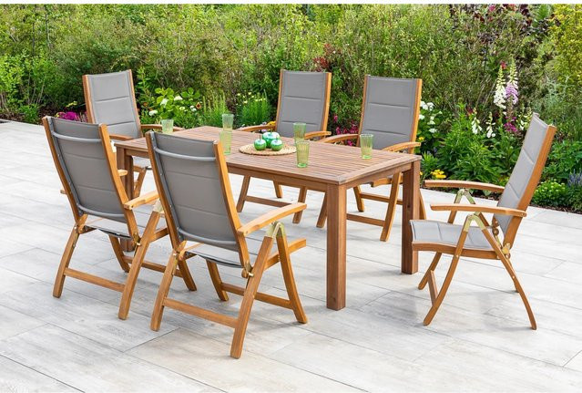 Merxx Gartenmöbel-Set Acapulco 7-teilig aus Akazienholz und Textil in Grau - Bild 1