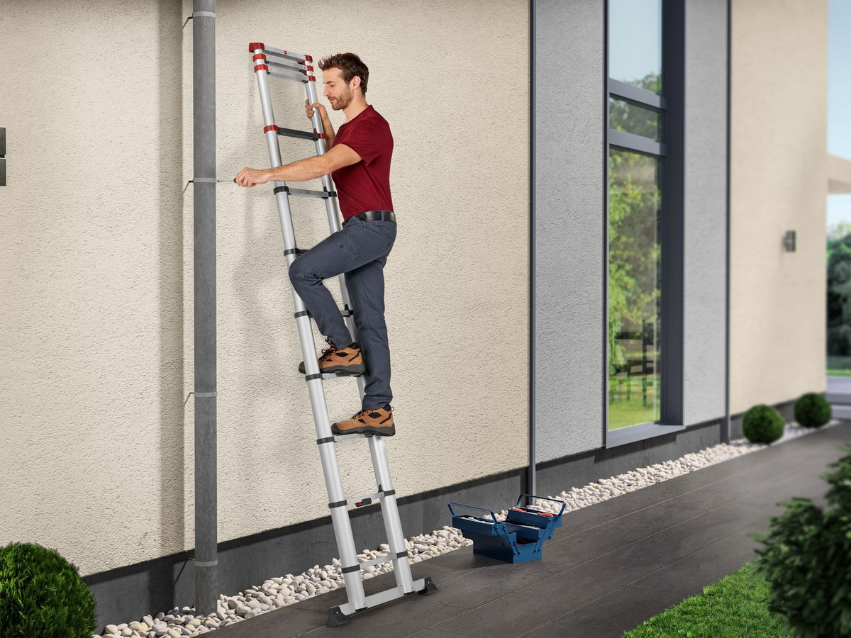 Hailo T80 FlexLine Teleskopleiter aus Aluminium mit 11 Sprossen in Silber, Schwarz und Rot - Bild 3