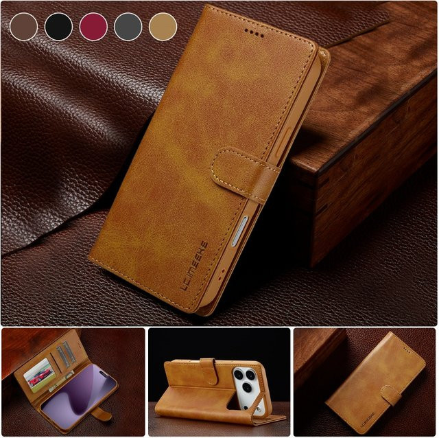 EUCAGR Magnetische Luxus Brieftasche Telefonhülle mit Kartenhalter für iPhone Modelle in Pink und Braun - Bild 1