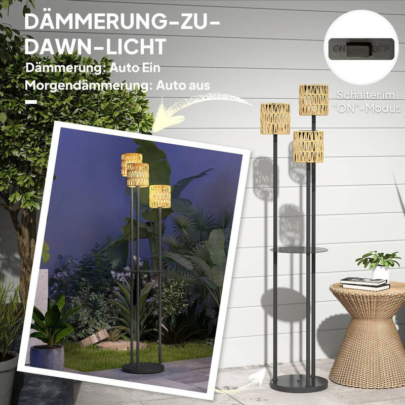 Outsunny Solar Stehlampe im Boho-Stil aus Rattan und Metall, Gelb, B/T/H: 37 x 37 x 144 cm - Bild 3