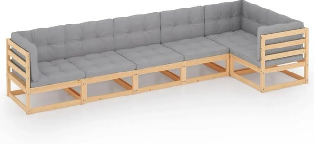 vidaXL 6-tlg Garten-Lounge-Set aus massivem Kiefernholz in L-Form mit grauen Polsterkissen - Bild 1