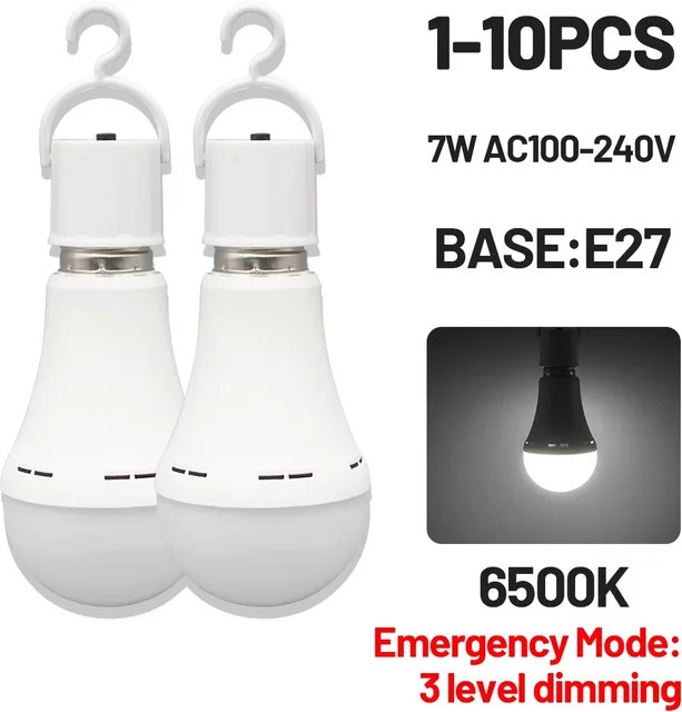 Wiederaufladbare LED Notfall-Glühbirne E27 7W 220V mit 1500mAh Akku in Weiß - Bild 1