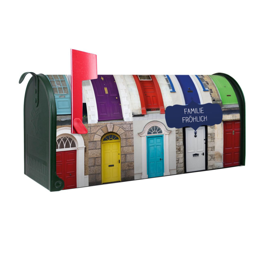 Banjado Amerikanischer Briefkasten in Grün mit roter Fahne aus Stahl, B/H/T: 48,0 x 22,0 x 17,0 cm - Bild 1