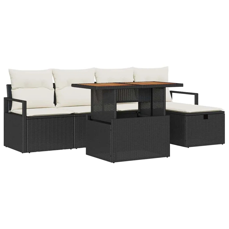 vidaXL Garten-Sofa-Set aus Polyrattan in Schwarz und Beige mit Kissen, 6-teiliges L-Shape Lounge-Set für Garten, Balkon und Terrasse - Bild 2