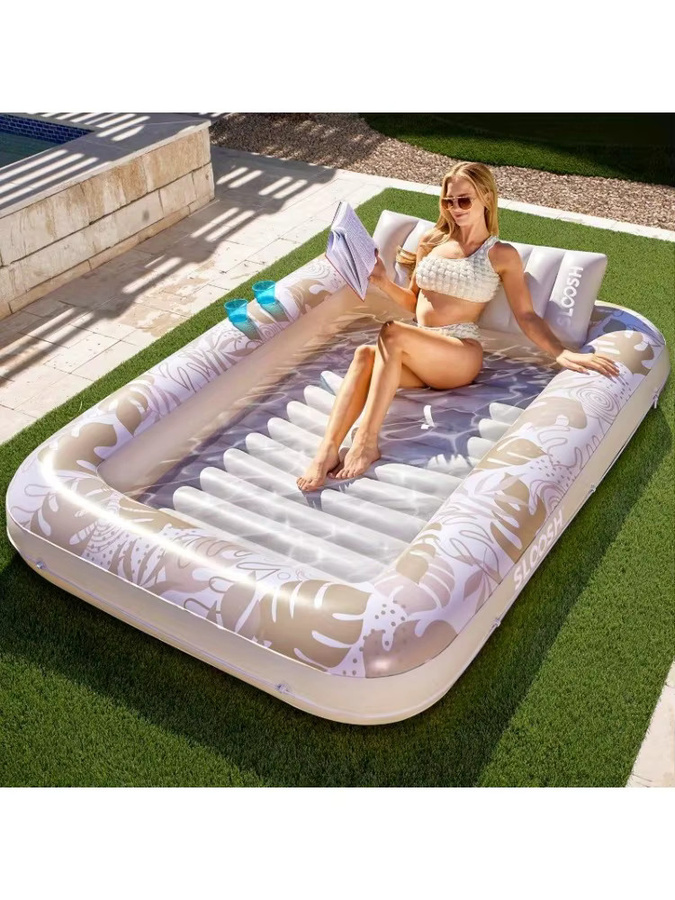JOYFY Aufblasbare Sonnenliege für den Pool, extra große Schwimminsel für Erwachsene mit Kissen, 4-in-1-Sonnenwanne, Pink/Multicolor, B: 215,9 cm x B: 144,8 cm - Bild 6