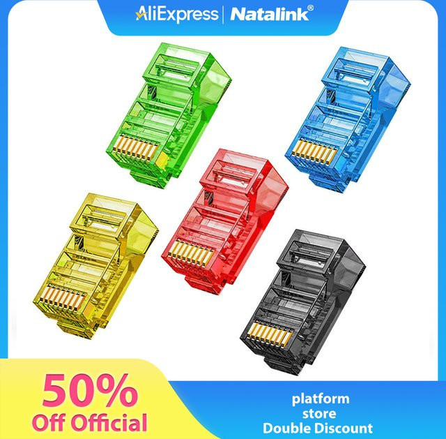 Natalink RJ45 Durchsteck-Modularstecker CAT6 CAT5e 8P8C in Blau für UTP-Netzwerkkabel (Massiv- oder Litzenleiter) - Bild 1