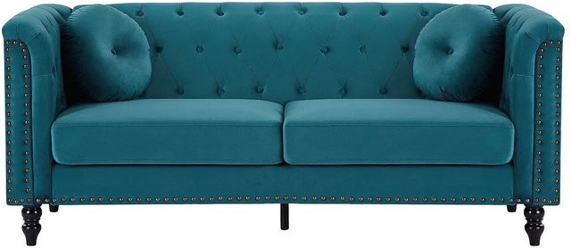Vente-unique Sofa Turner in Blaugrün mit Samtbezug und Armlehnen, Breite: 190 cm - Bild 1