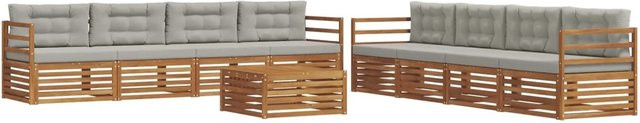vidaXL Outdoor-Sofagarnitur 9-teilig aus massivem Akazienholz in Braun und Hellgrau mit Kissen und Tisch - Bild 1