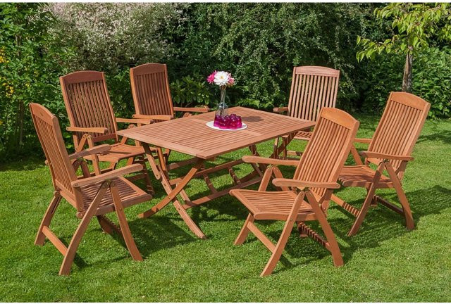 Merxx Gartenmöbel-Set Maracaibo 7-tlg. aus Eukalyptus-Holz in Braun mit Tisch B: 160 cm, T: 90 cm, H: 73 cm - Bild 1