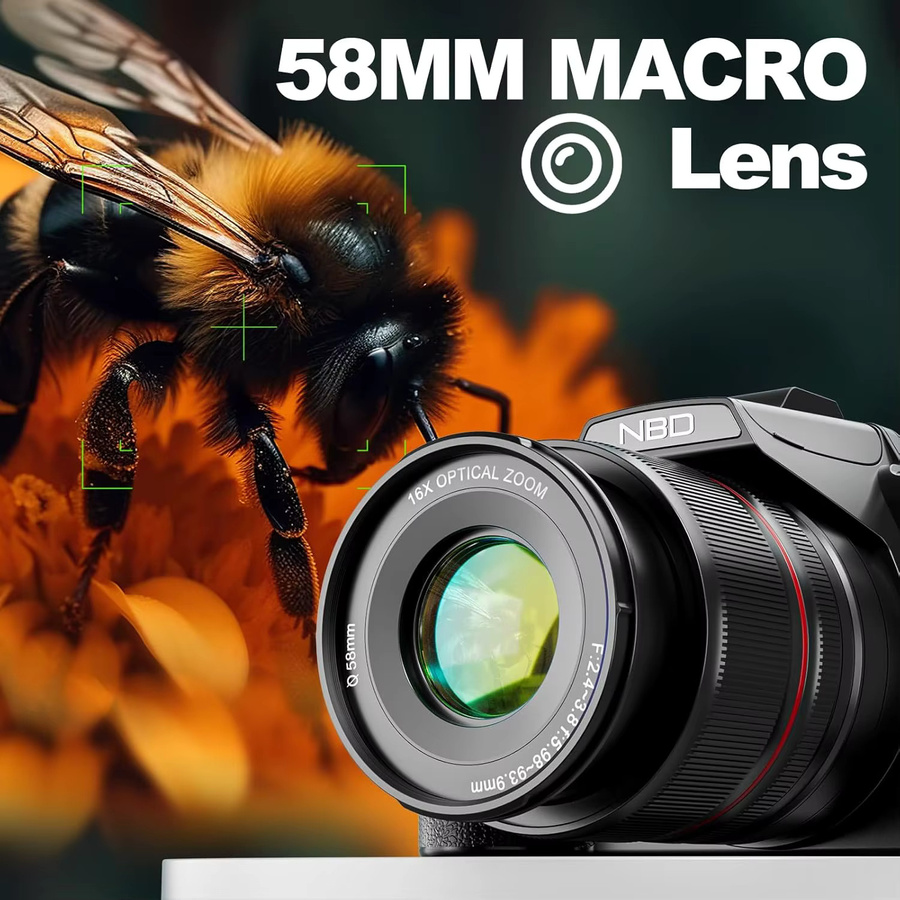 NBD 5K Digitalkamera in Schwarz mit 16-fachem optischem Zoom, WLAN und App-Steuerung sowie 180 Grad drehbarem Bildschirm für Fotografie und Vlogging - Bild 5