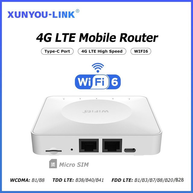 XUNYOU-LINK 4G LTE WiFi 6 WLAN-Router mit 300Mbps, Mobiler Hotspot mit Typ-C Schnittstelle für bis zu 32 Geräte, Weiß - Bild 1