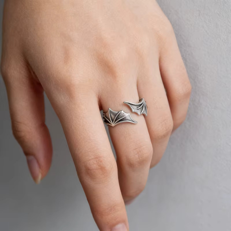 Yerik Ring, Engel Dämon Flügel, Silber, Unisex, Vintage - Bild 2