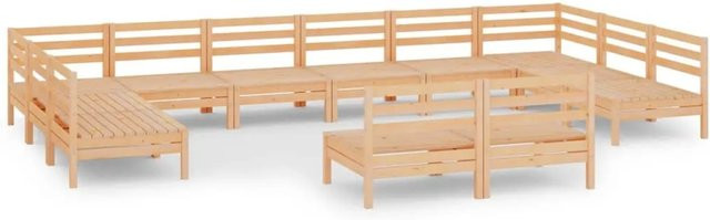 vidaXL 12-teiliges Garten-Lounge-Set aus massivem Kiefernholz in Braun, U-Form, rustikal - Bild 1