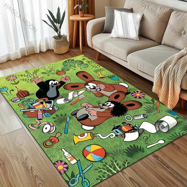 UQIDEHOME Cartoon Teppich mit Maulwurf-Print, rutschfeste und waschbare Bodenmatte für Wohnzimmer und Schlafzimmer, B/B: 100 x 120 cm, Mehrfarbig - Bild 1