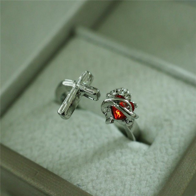 Offener Ring The Red Sun, roter Herz-Kunstkristall, Unisex - Bild 1