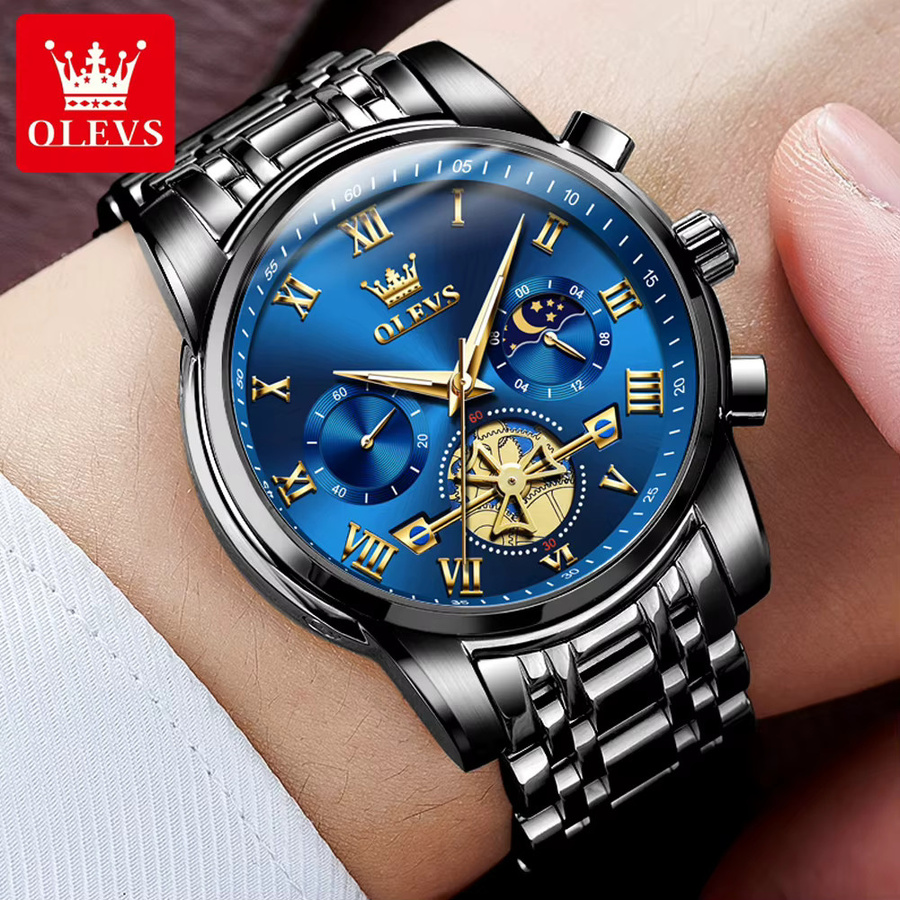 OLEVS Chronograph, Quarz, Edelstahl, Blau, Herren - Bild 5