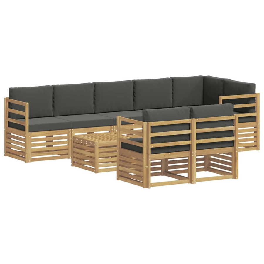 vidaXL Outdoor-Sofagarnitur L-Form aus Massivholz Akazie mit Polstern in Weiß, Anthrazit und Braun, 8-teiliges Set mit Armlehnen und UV-beständigem Polyester, B/T/H: 59 x 59 x 37 cm - Bild 2