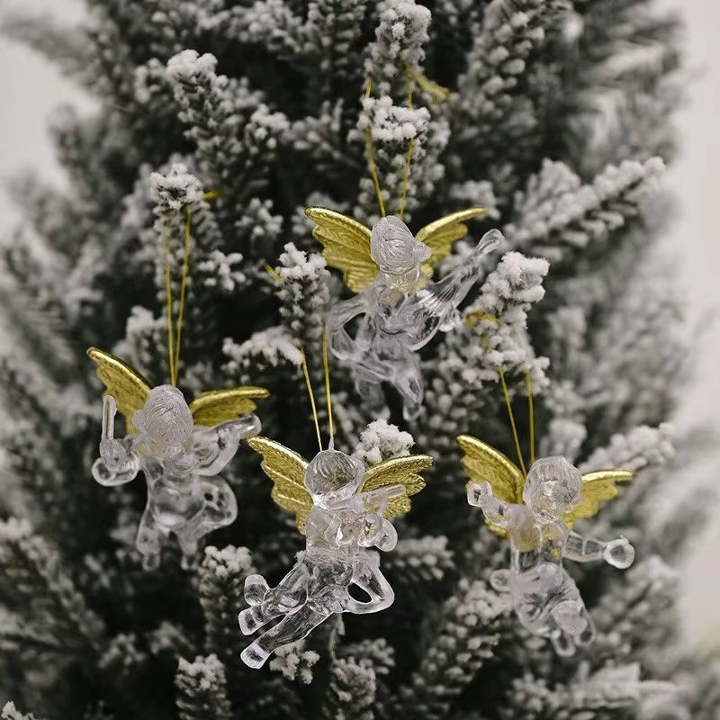 4er-Set transparente Engel-Anhänger aus Glas als Weihnachtsbaum-Hängeornamente - Bild 3