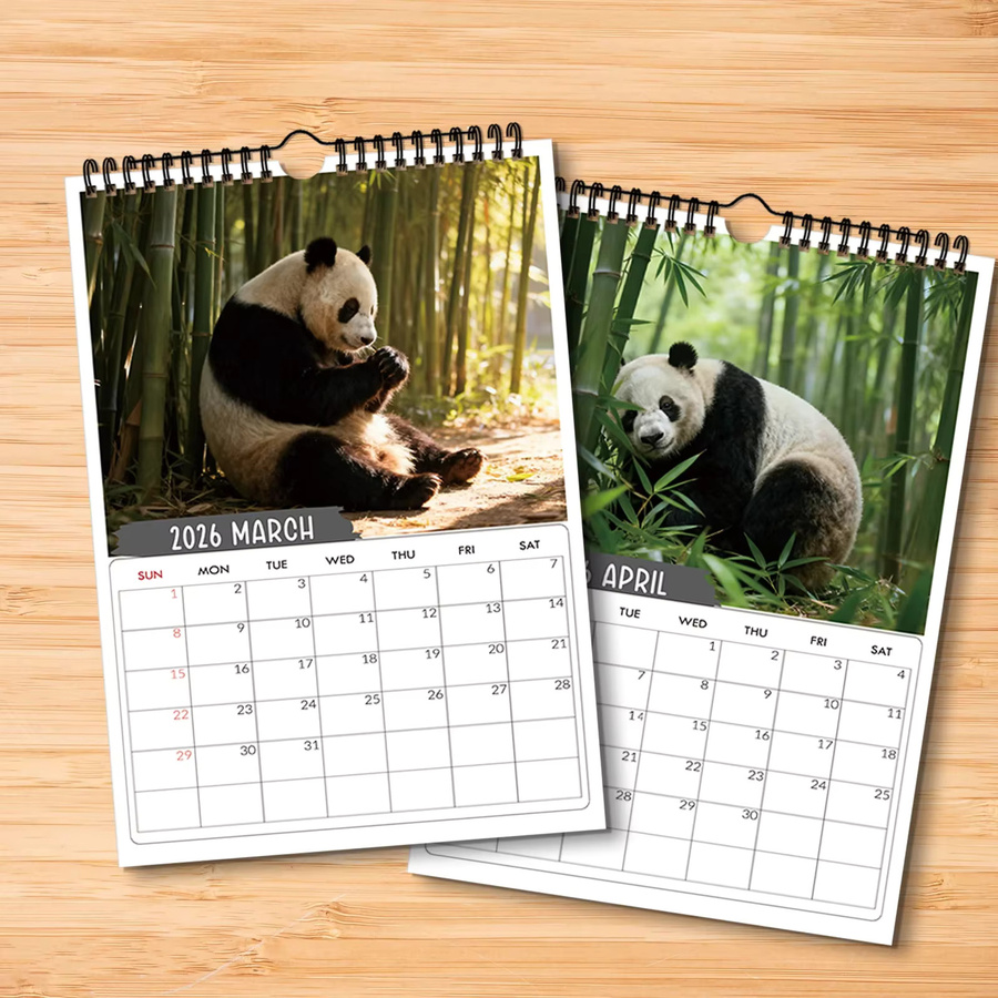 Bambus-Wald-Panda-Kalender in Multicolour aus Holz und Papier für deine Heimdekoration - Bild 4