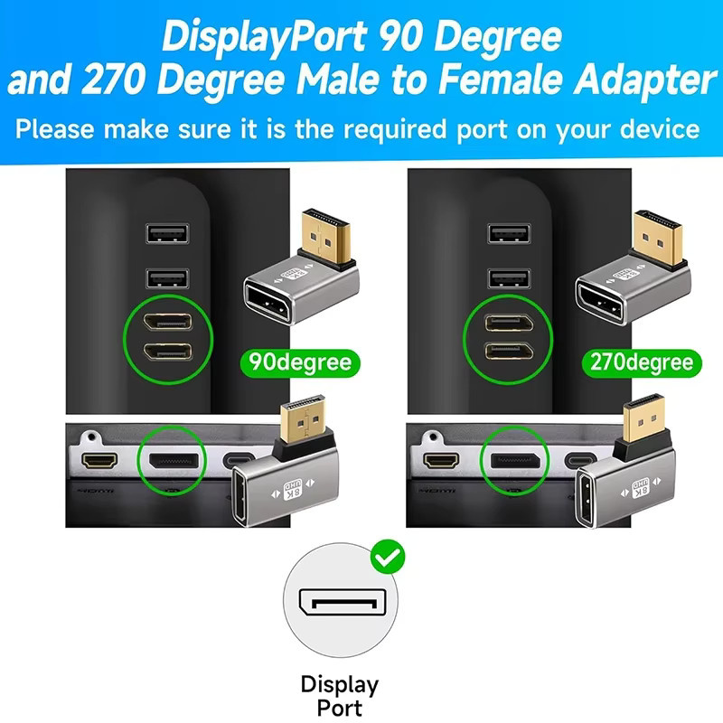 BSN DisplayPort 1.4 Adapter in Silber mit Legierungsgehäuse für 8K@60Hz und 4K@144Hz HDR Video sowie DP-Kabelverlängerung - Bild 3