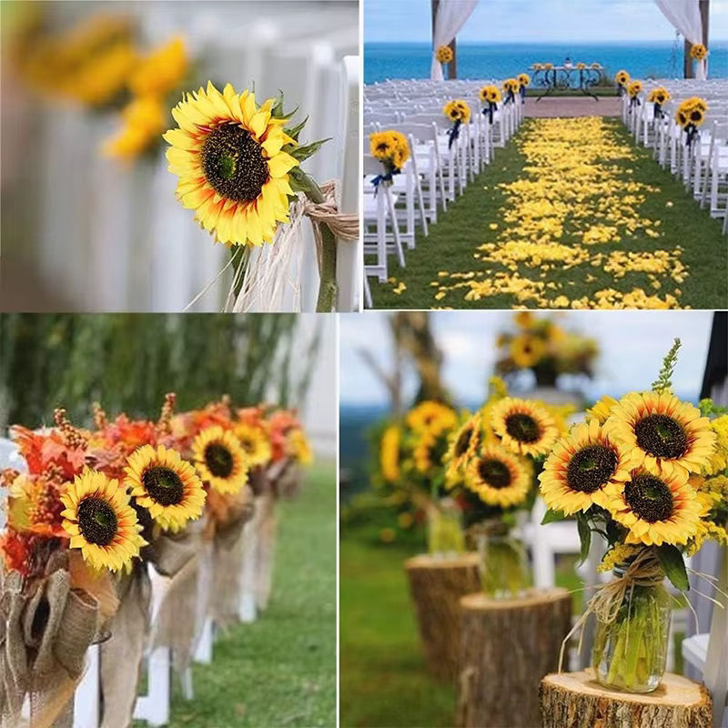 Sonnenblumen-Kunstblumenköpfe aus Seide in Gelb für deine Dekoration, 5 oder 10 Stück - Bild 3