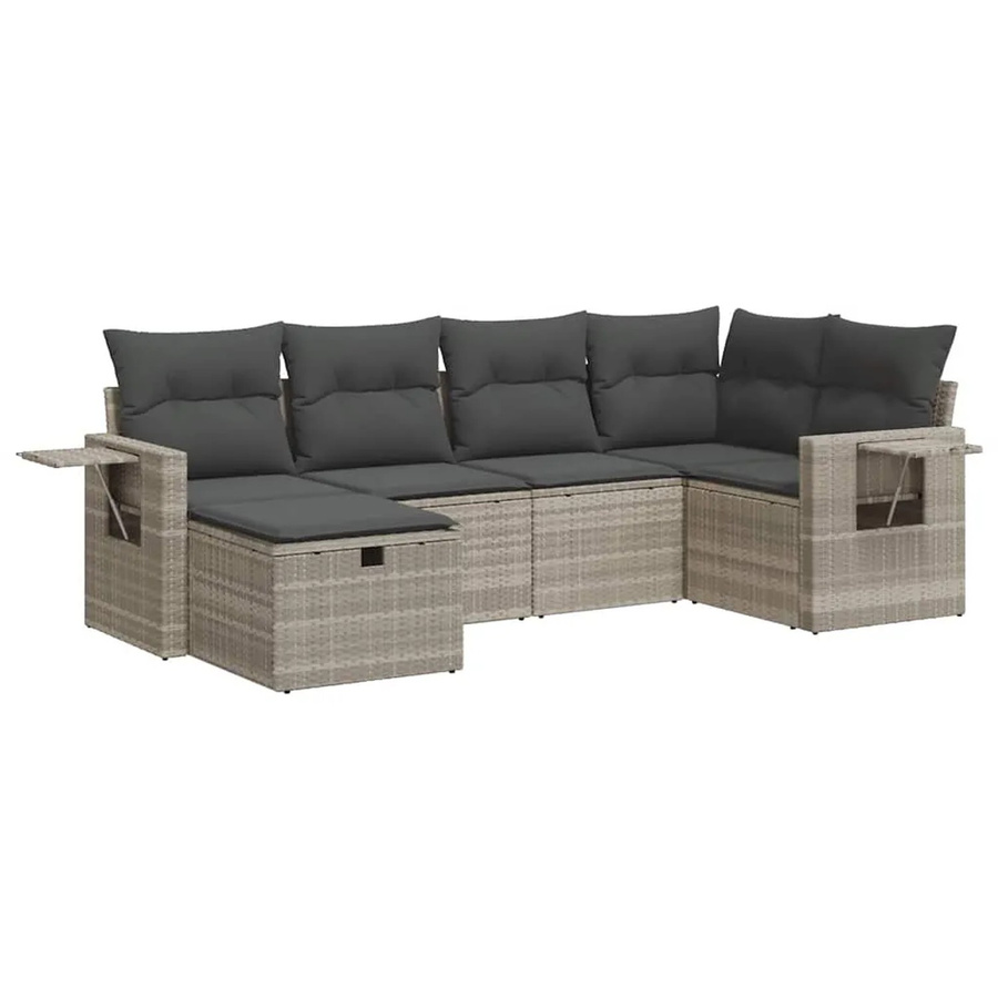 vidaXL 6-teilige Garten-Sofagarnitur aus Polyrattan in Grau mit Kissen und Ottoman - Bild 2