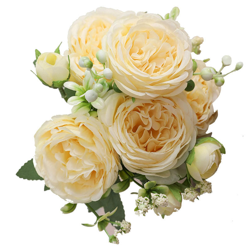 TOMTOP JMS 3 Bündel Künstliche Persische Rosen in Gelb und Creme, Handgebundene Textil-Rosenblumenstrauß zur Dekoration für Hochzeit und Wohnzimmer - Bild 2