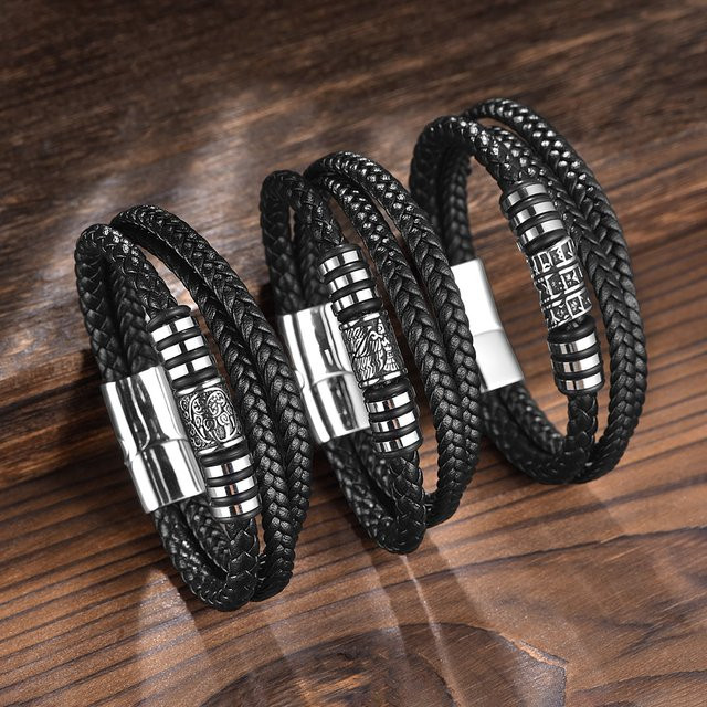 TOGA PULLA Armband, Edelstahl, schwarz geflochtenes Leder, Unisex - Bild 1