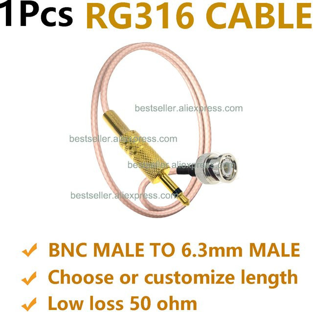 RFProMaker BNC auf 6,3 mm (1/4 Zoll) TS-Stecker 50 Ohm RG316 Koax-HF-Jumper-Pigtail-Kabel für Audio-Video-Antennen-Anschlüsse - Bild 1