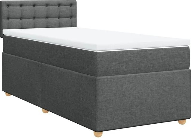 vidaXL Boxspringbett mit Matratze Dunkelgrau und Weiß, Hybrid-Bett mit Taschenfederkern, USB-Anschluss und Unterbettbeleuchtung, B/T: 100 x 200 cm - Bild 1