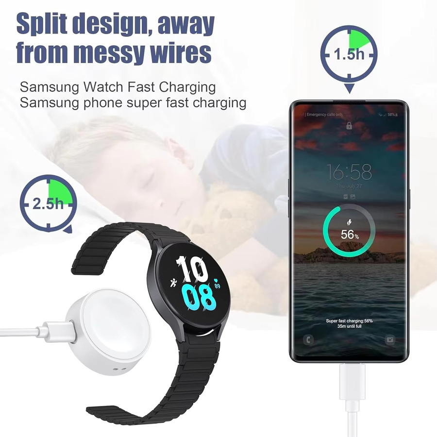 Indekos USB Schnellladegerät für Samsung Galaxy Watch 5, 5 Pro, 4, Active sowie Galaxy Watch 8, 7, 6 und 6 Classic in Weiß - Bild 2