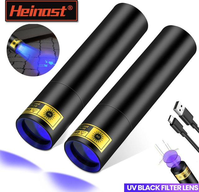 Heinast Mini UV-Taschenlampe Schwarzlicht 365nm/395nm aufladbar in Schwarz - Bild 1