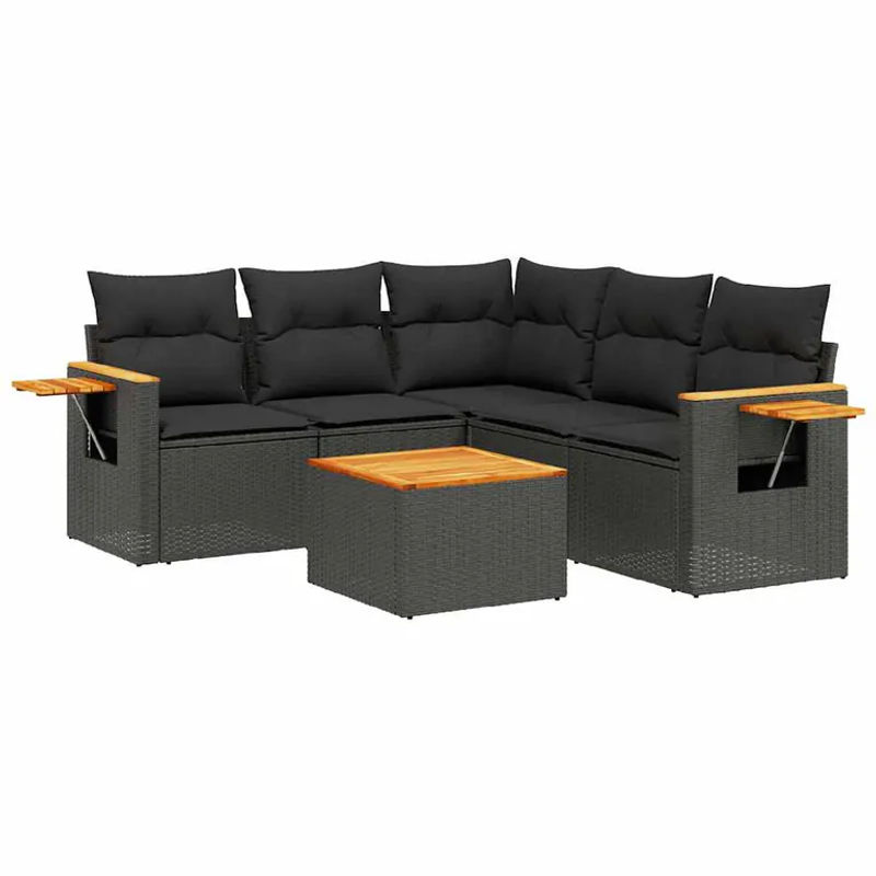 vidaXL 6-tlg Garten-Sofagarnitur L-Form aus Polyrattan mit Kissen in Schwarz - Bild 2