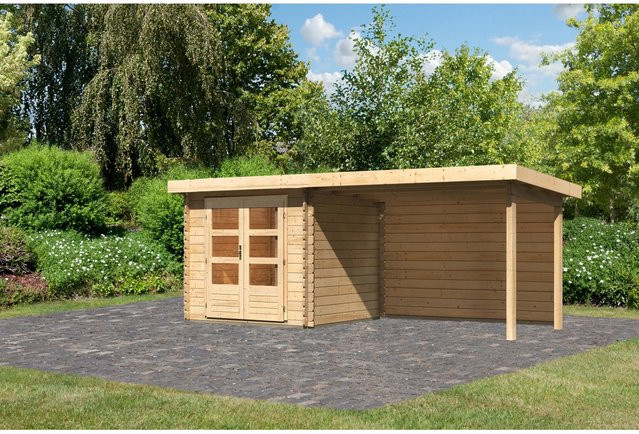 Karibu Holz-Gartenhaus Ängelholm in Natur mit Pultdach und Blockbohlenbauweise, B/T: 220 x 220 cm - Bild 1