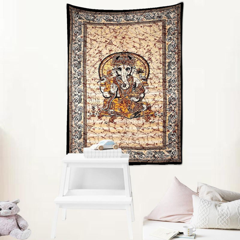 Abstrakter Vintage Elefanten Wandteppich in Beige von Super Six, Mystischer Wandbehang mit Tier-Motiv, B/H: 95 x 70 cm - Bild 3