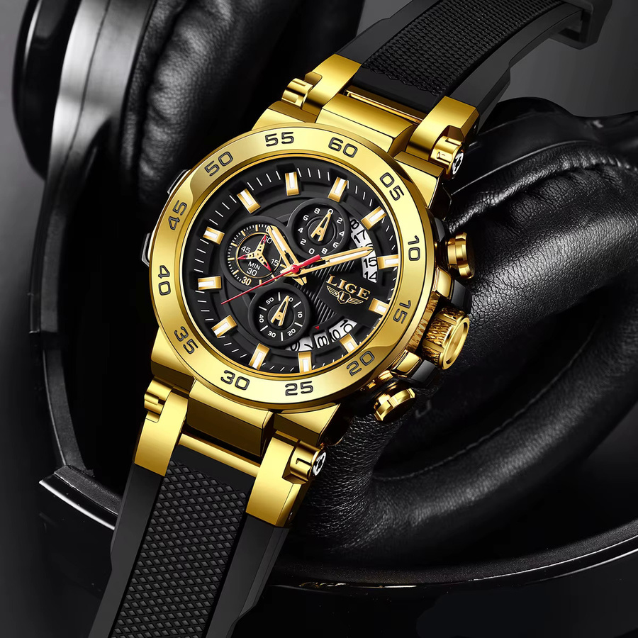 LIGE Armbanduhr Quarz, Mondphase, Gold, Bicolor, Herren - Bild 2