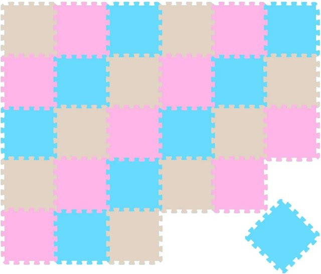LittleTom Baby & Kinder Puzzlematte aus 27 Teilen in Pink, Beige und Hellblau, B/T/H: 30 x 30 x 1 cm - Bild 1
