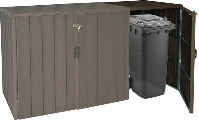 WPC-Mülltonnenverkleidung Erweiterung MCW-J28 in Braun mit Holzoptik, B/T/H: 116 x 69 x 88 cm - Bild 1