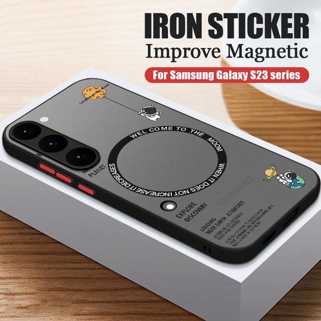 MOESOE Magnetische Schutzhülle mit Astronauten-Design für Samsung Galaxy S24 Ultra S23 S22 S21 S20 FE und S25 Ultra Slim Hard PC Back Cover in Schwarz - Bild 1